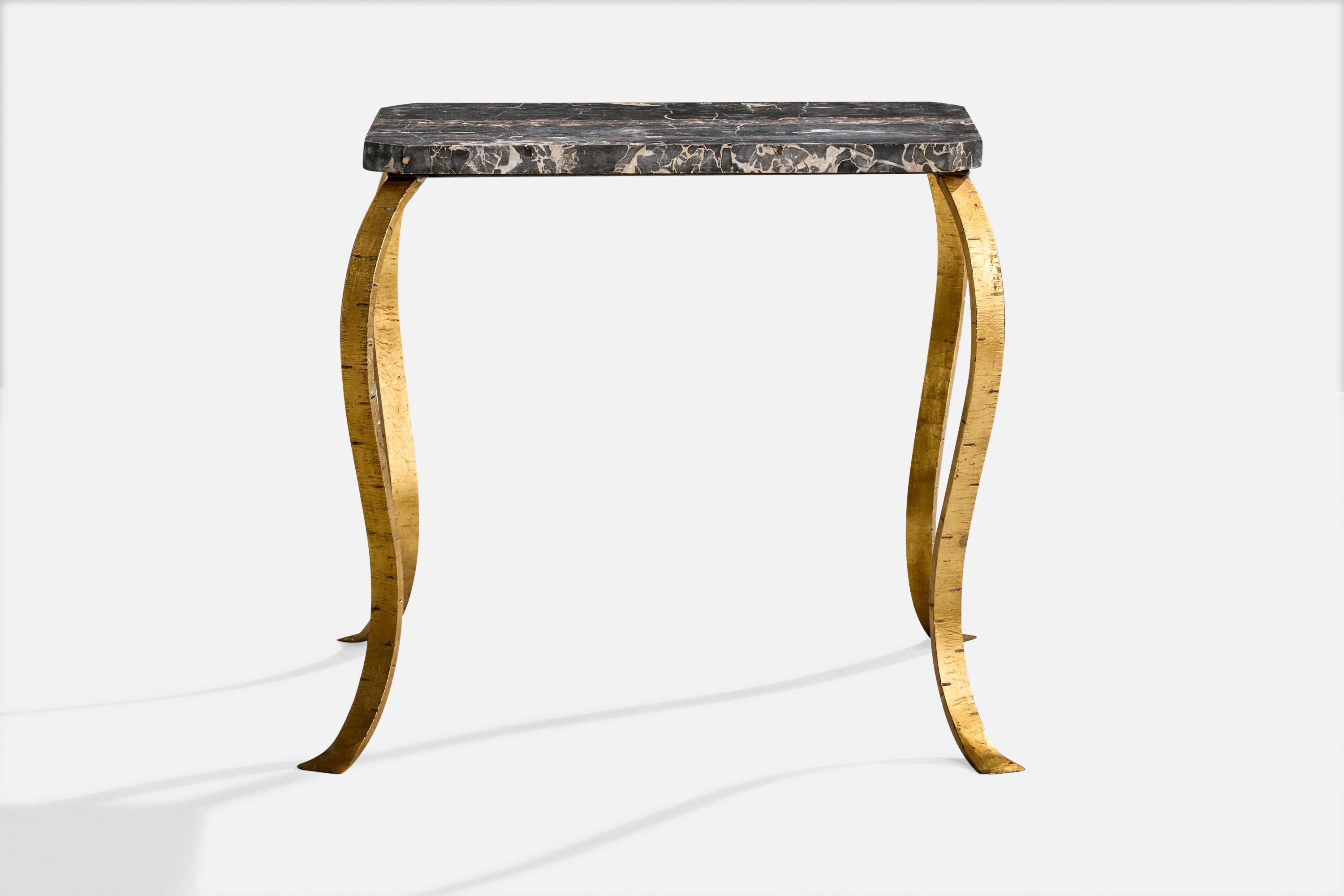 French Designer, Side Table, Iron, Marble, France, 1940s In Good Condition For Sale In High Point, NC