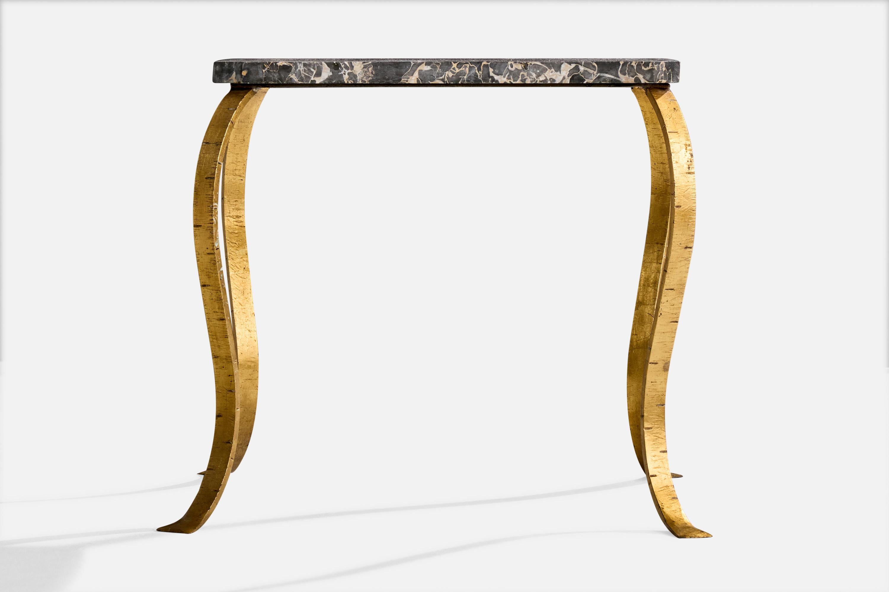 Mid-20th Century French Designer, Side Table, Iron, Marble, France, 1940s For Sale