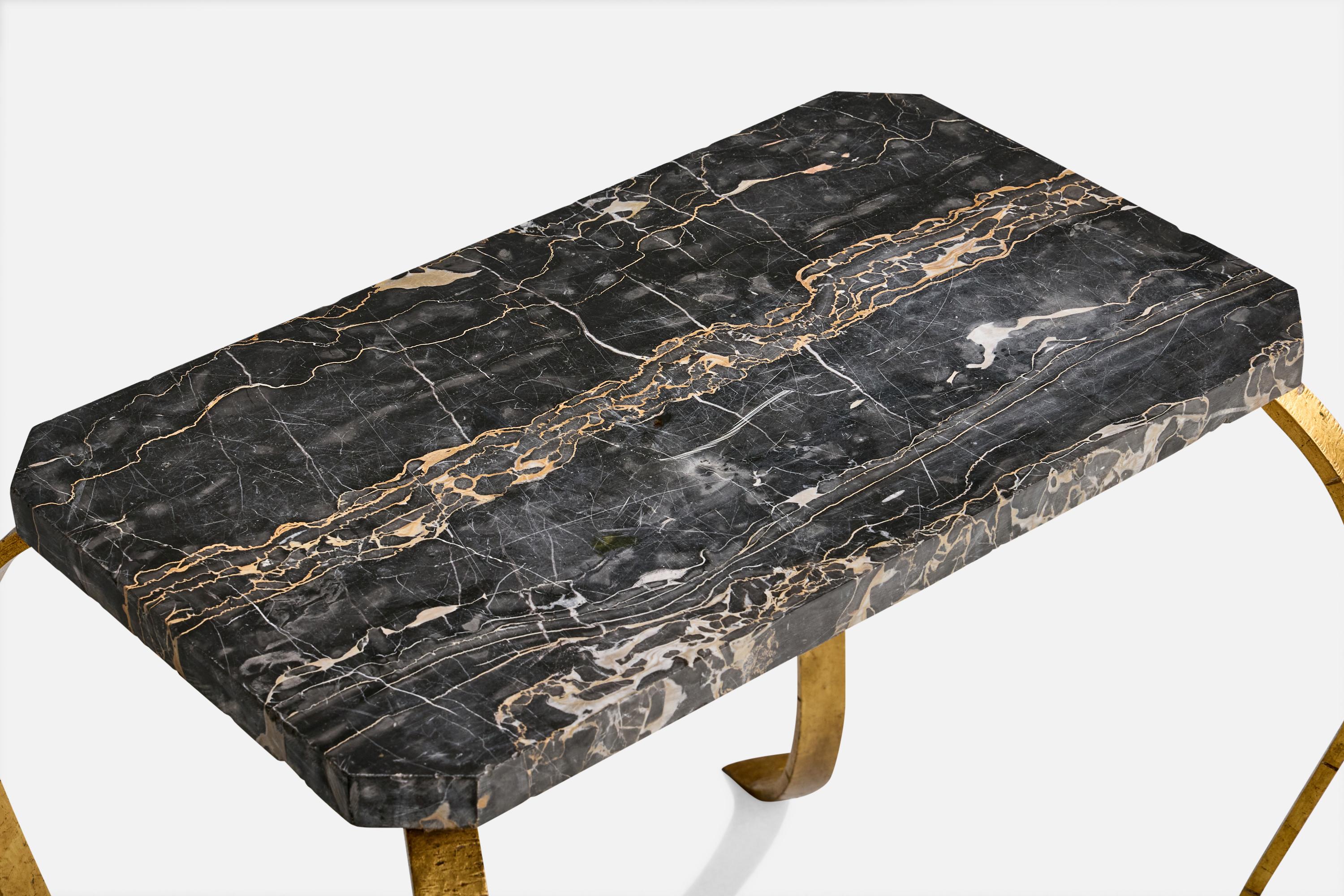 French Designer, Side Table, Iron, Marble, France, 1940s For Sale 1