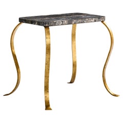 French Designer, Side Table, Iron, Marble, France, 1940s