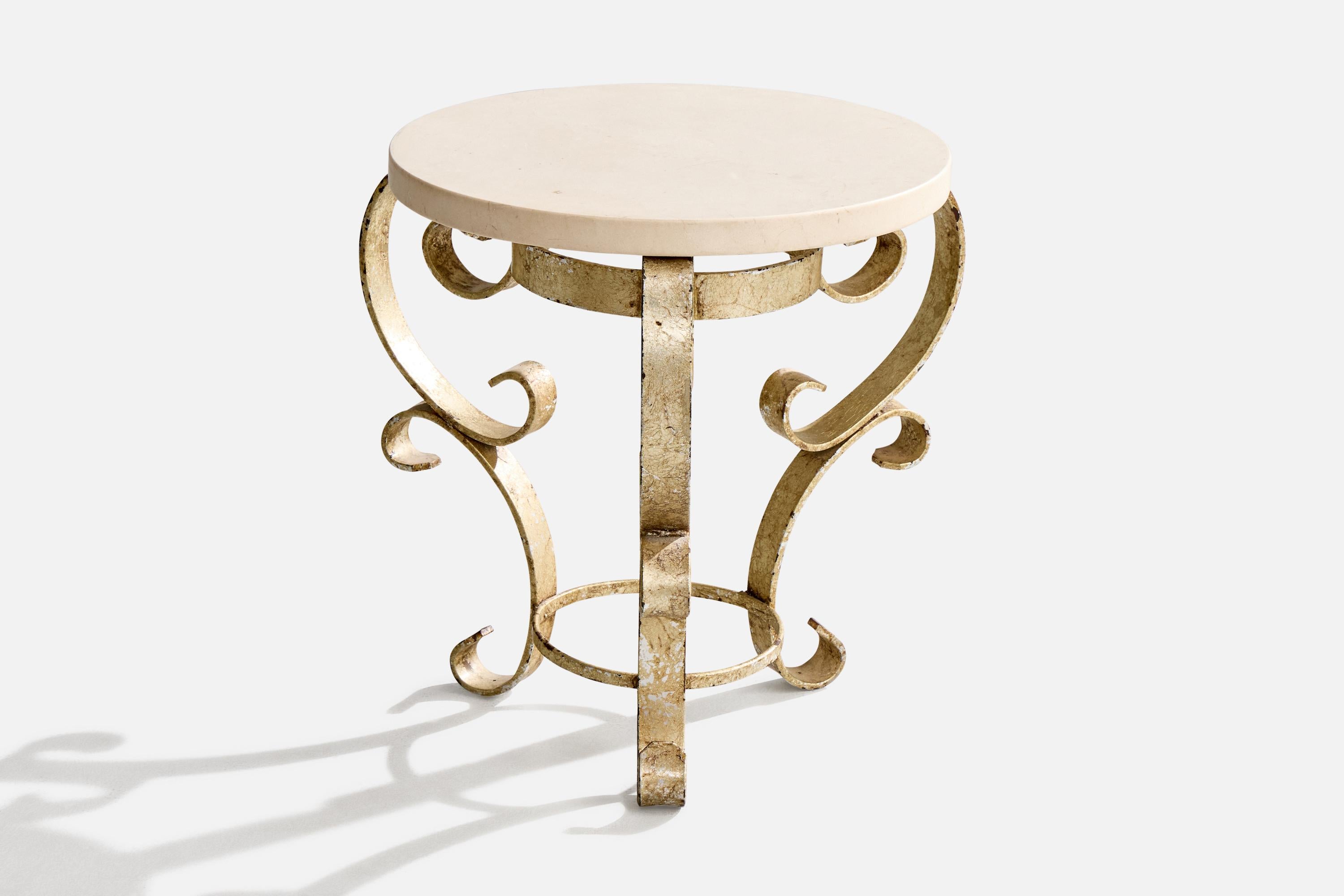 French Designer, Side Table, Iron, Marble, France, 1950s Moderno de mediados de siglo en venta