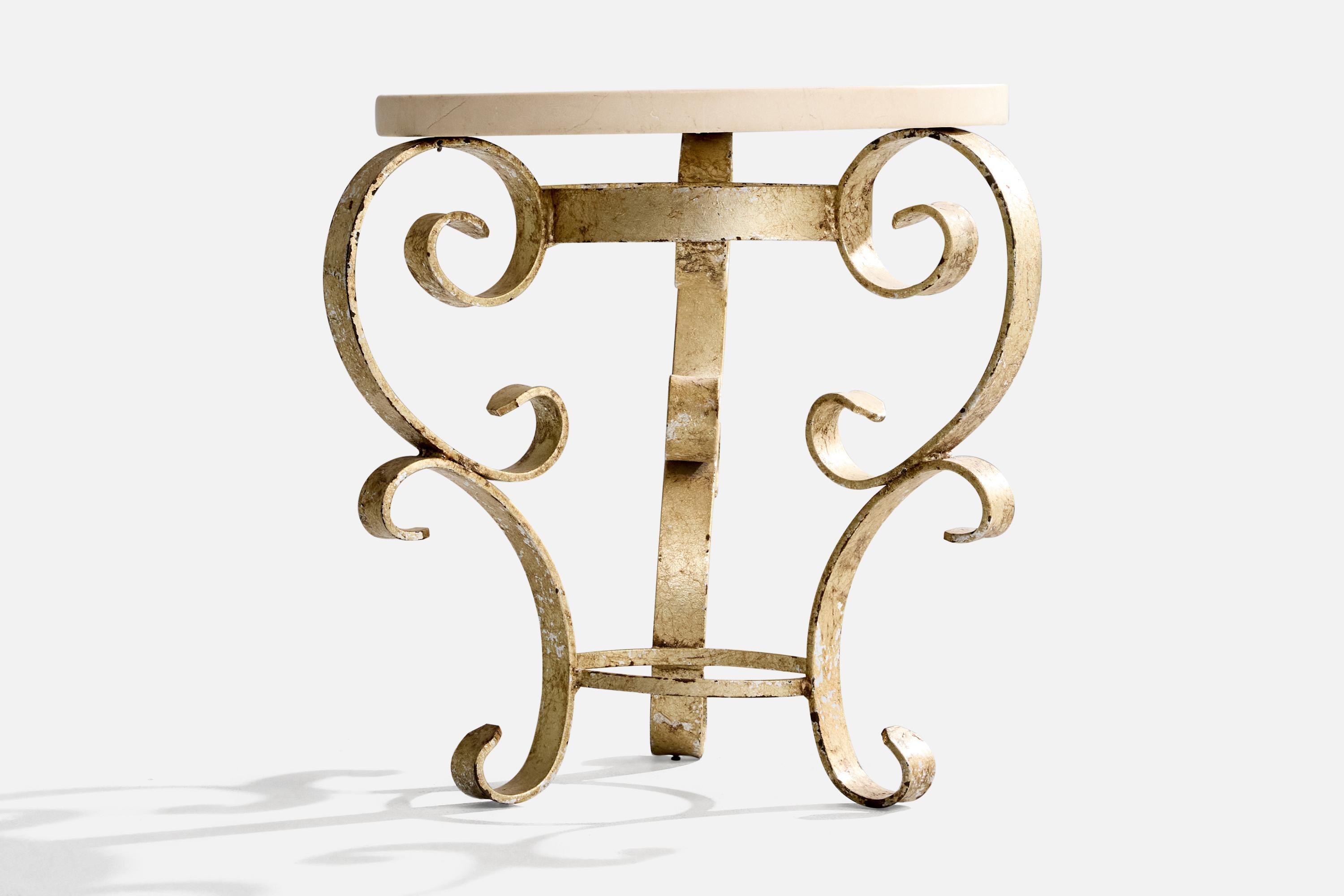 French Designer, Side Table, Iron, Marble, France, 1950s Francés en venta