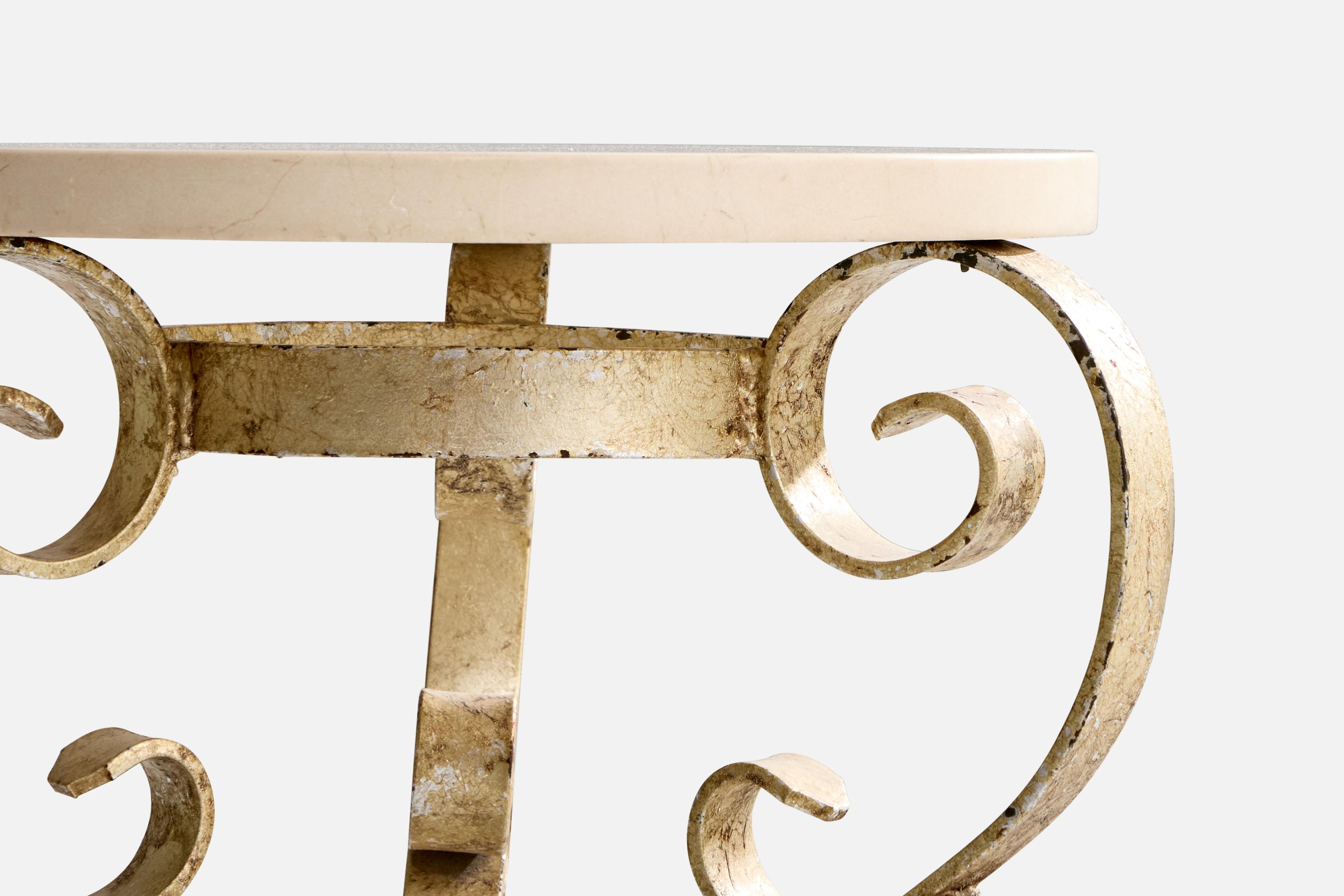 French Designer, Side Table, Iron, Marble, France, 1950s en Bueno estado para la venta en High Point, NC