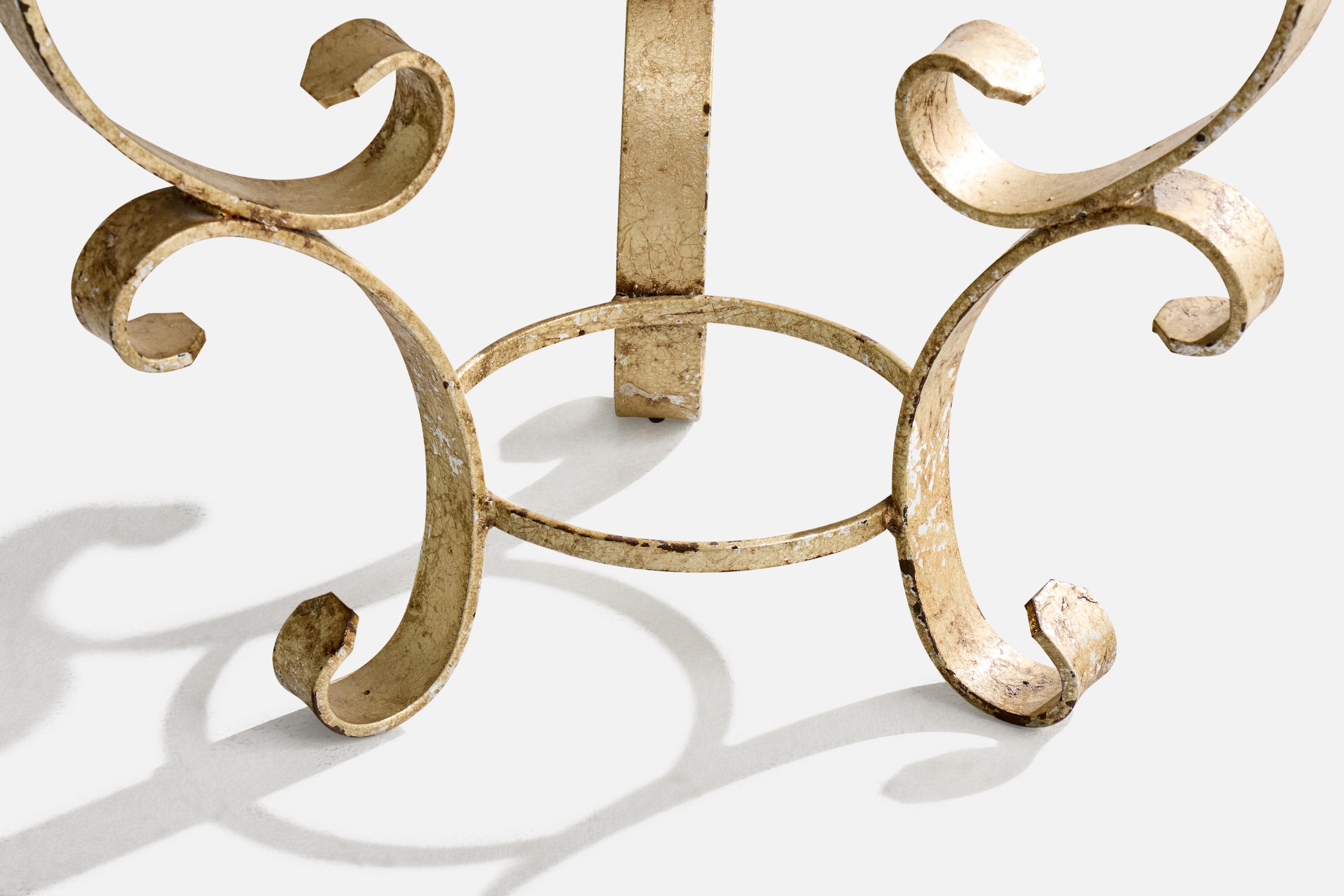 French Designer, Side Table, Iron, Marble, France, 1950s mediados del siglo XX en venta