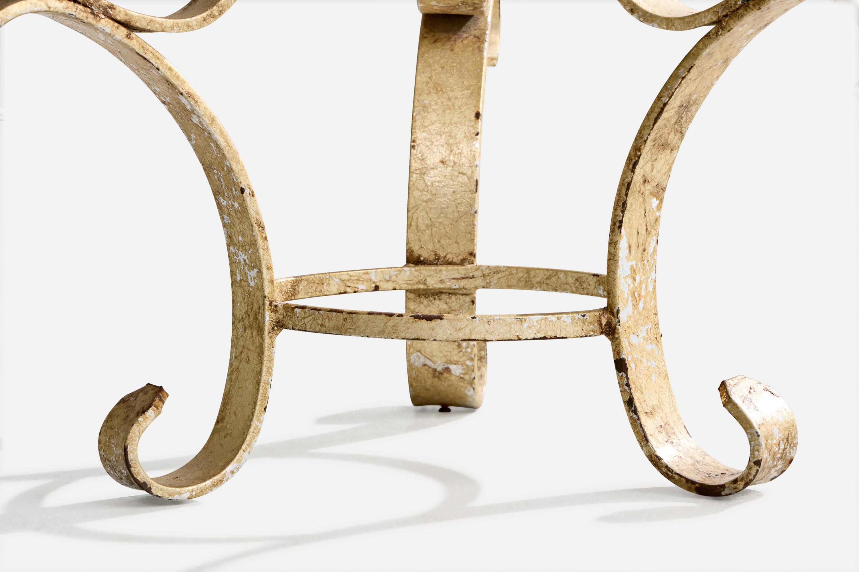 French Designer, Side Table, Iron, Marble, France, 1950s Hierro en venta