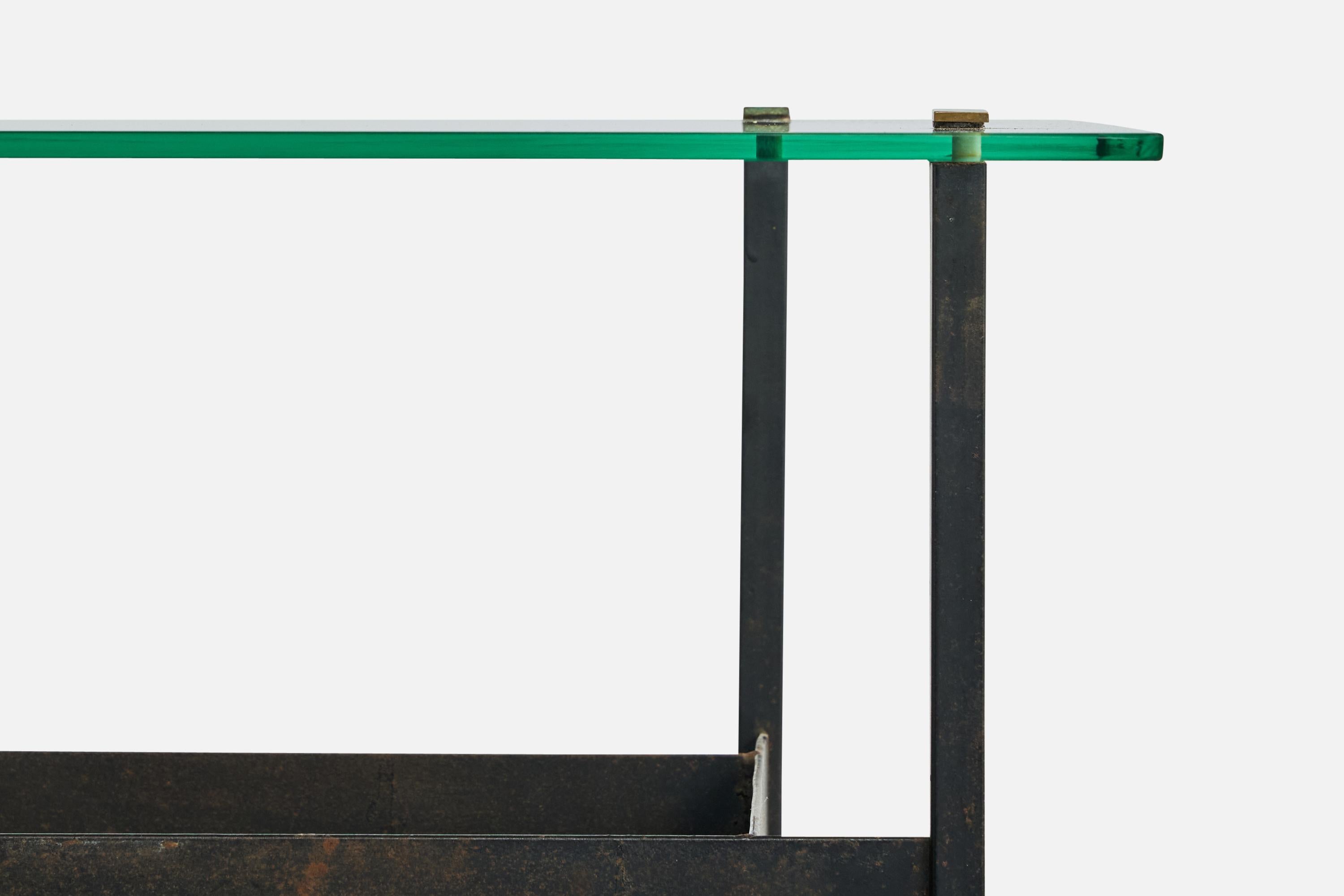 Französischer Designer, Beistelltisch, Metall, Glas, Messing, Frankreich, 1960er Jahre (Mitte des 20. Jahrhunderts) im Angebot