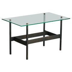 French Designer, Side Table, Metal, Glass, Brass, France, 1960s