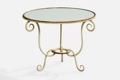 Französischer Designer, Beistelltisch, Metall, Spiegel, Frankreich, 1950er Jahre