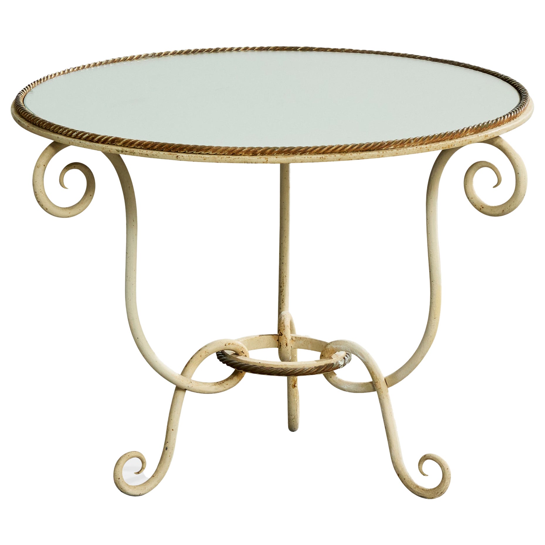 French Designer, Side Table, Metal, Mirror, France, 1950s in vendita