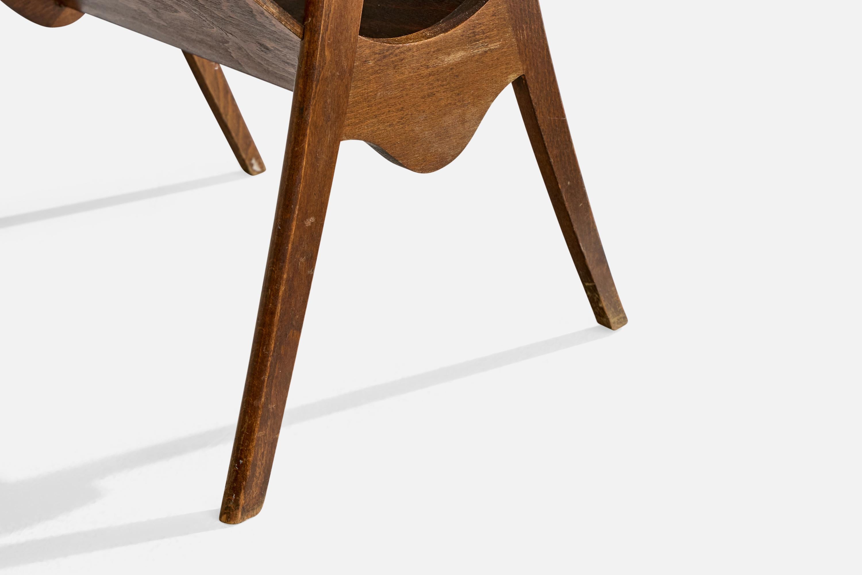 French Designer, Side Table, Oak, Ceramic, France, 1950s For Sale 5