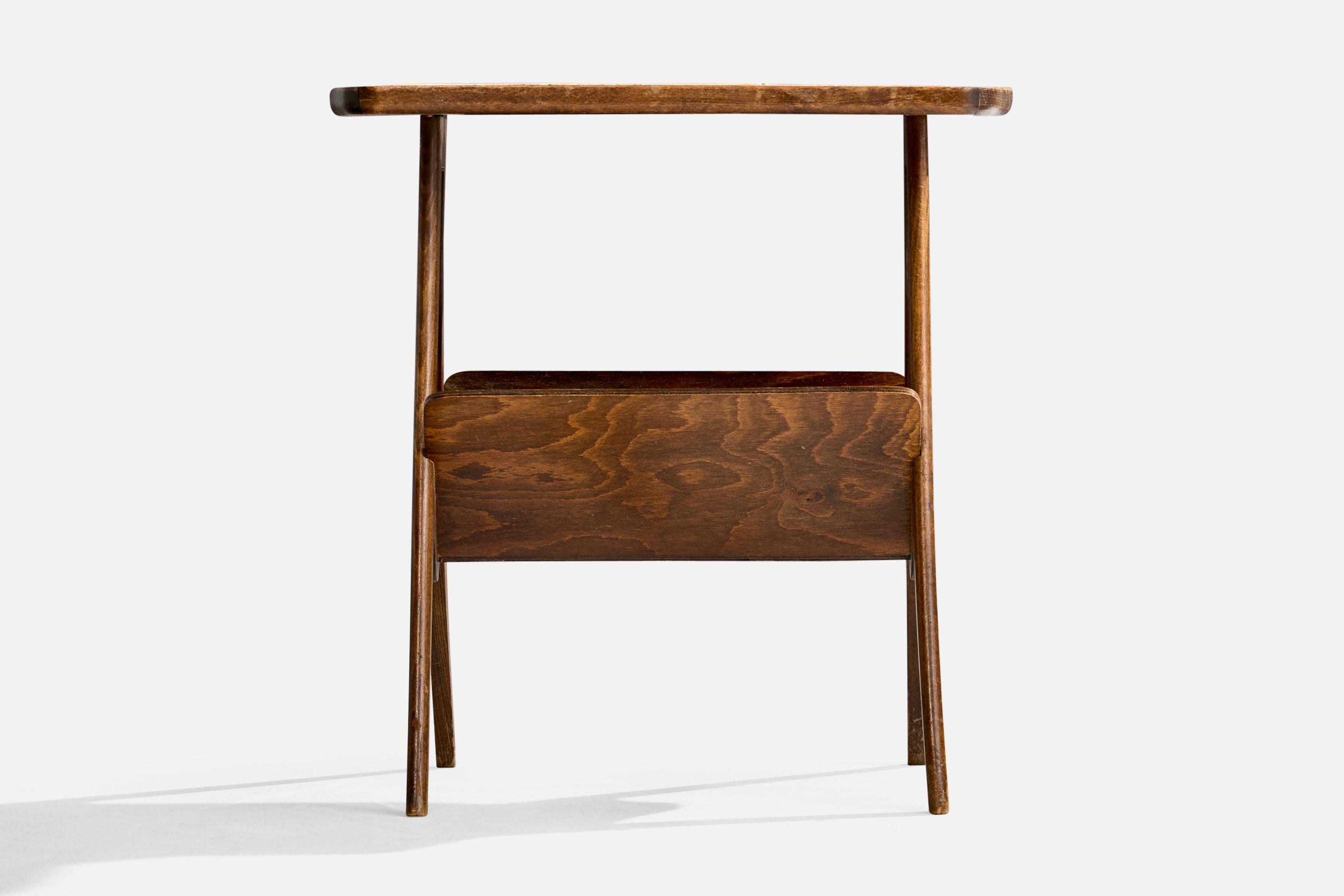 French Designer, Side Table, Oak, Ceramic, France, 1950s In Good Condition For Sale In High Point, NC