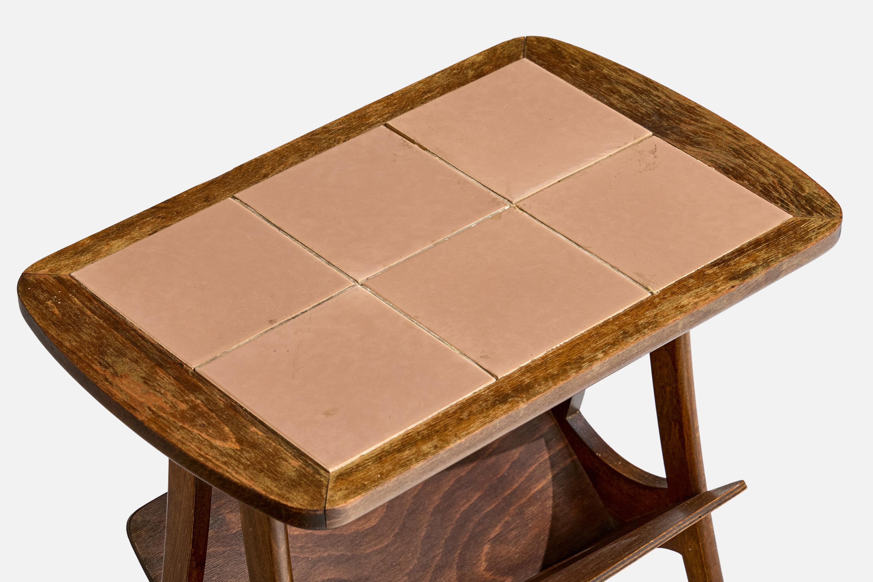Mid-20th Century French Designer, Side Table, Oak, Ceramic, France, 1950s For Sale
