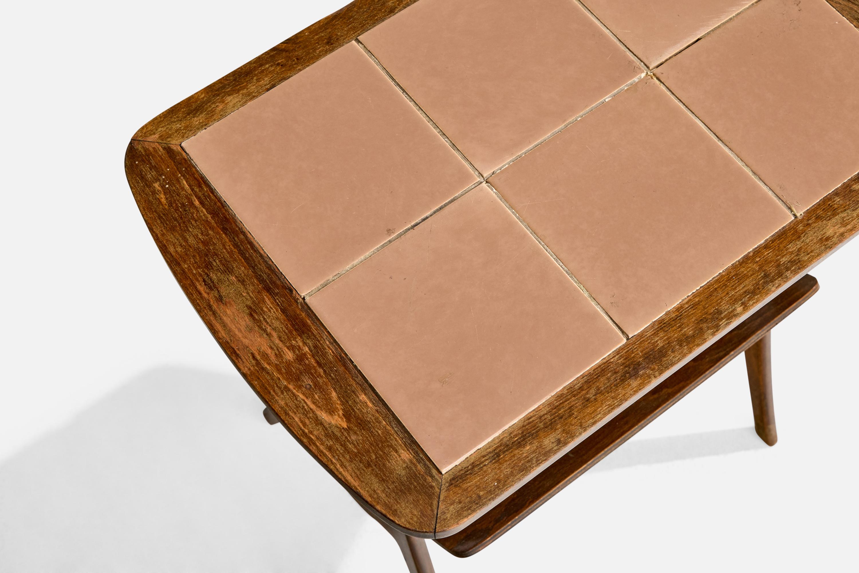French Designer, Side Table, Oak, Ceramic, France, 1950s For Sale 2