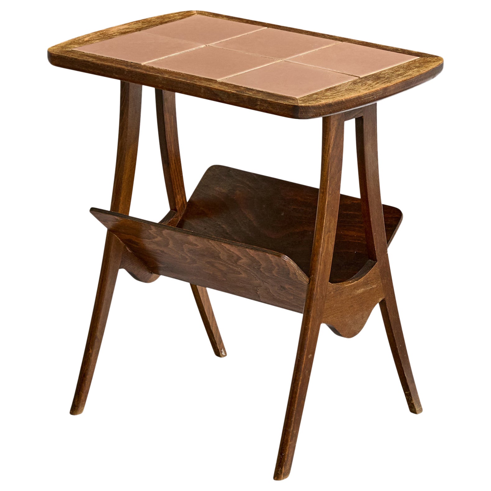 Diseñador francés, Mesa auxiliar, Roble, Cerámica, Francia, Años 50