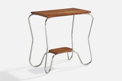 French Designer, Side Table, Oak, Chrome, France, 1930s