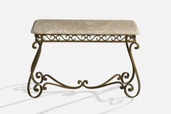 French Designer, Side Table, Wrought Iron, Marble, France, 1950s