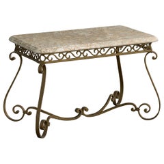 French Designer, Side Table, Wrought Iron, Marble, France, 1950s