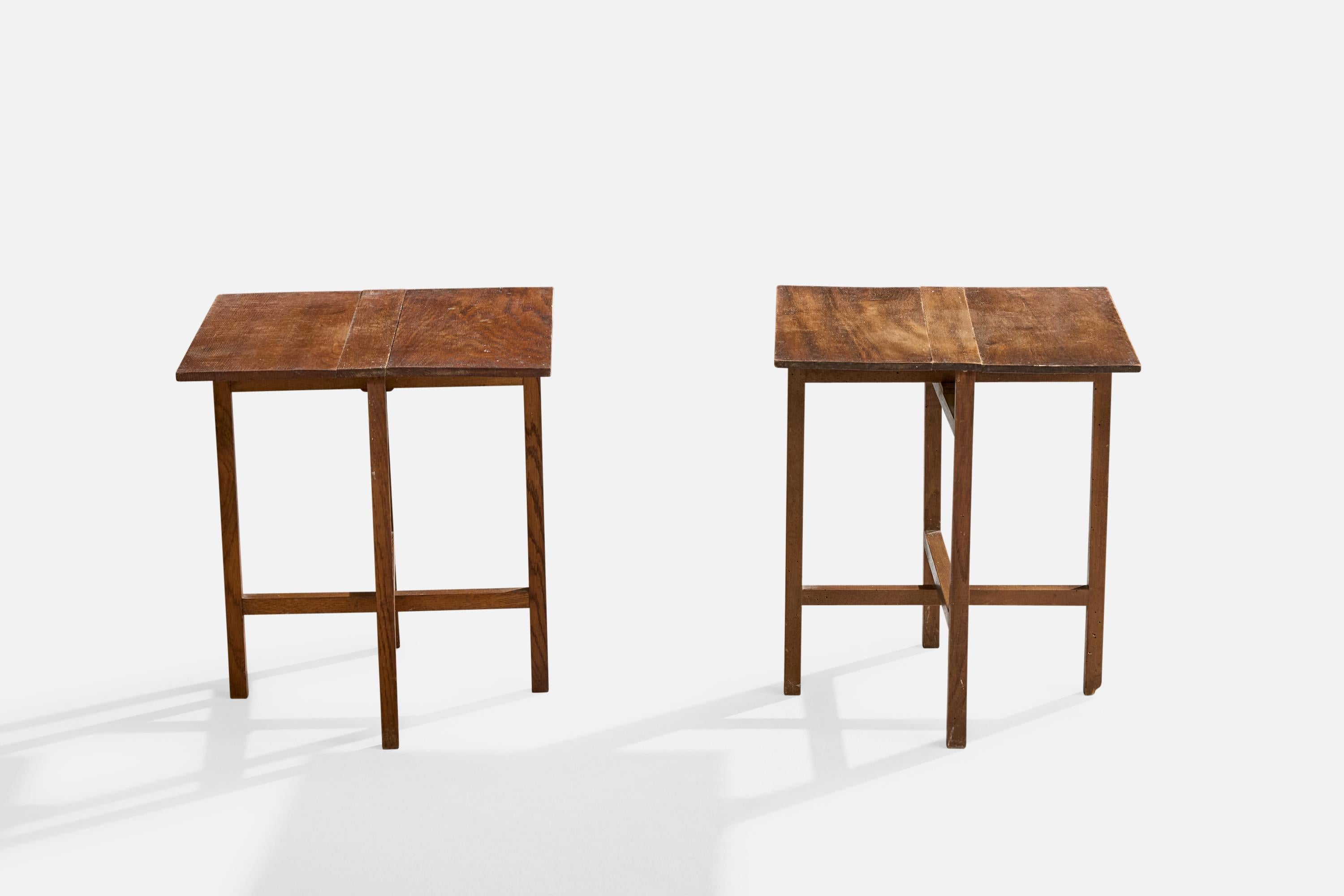 Mid-Century Modern French Designer, Side Tables, Oak, France, 1950s For Sale