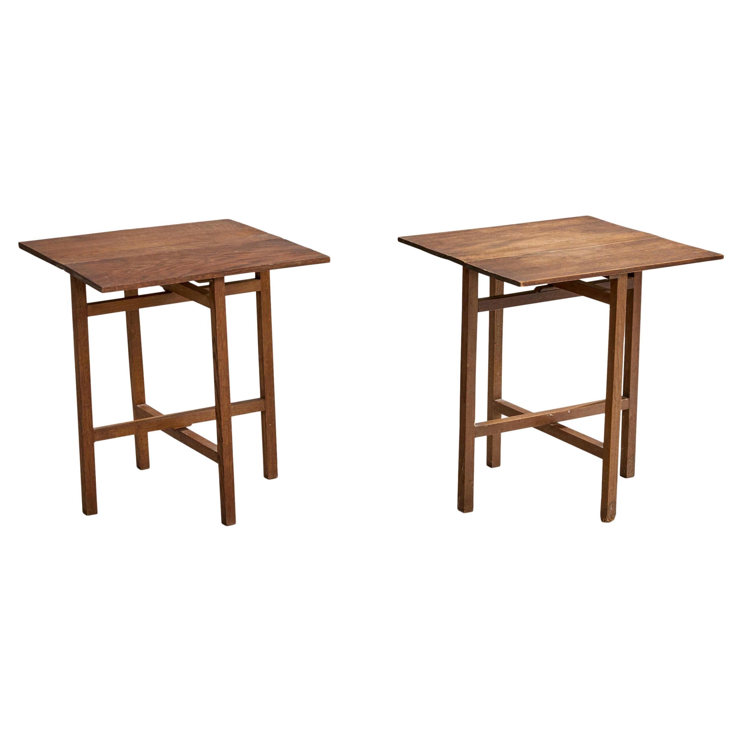 French Designer, Side Tables, Oak, France, 1950s