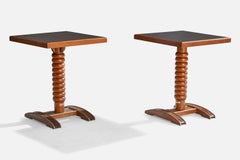 French Designer, Side Tables, Oak, Metal France, 1930s