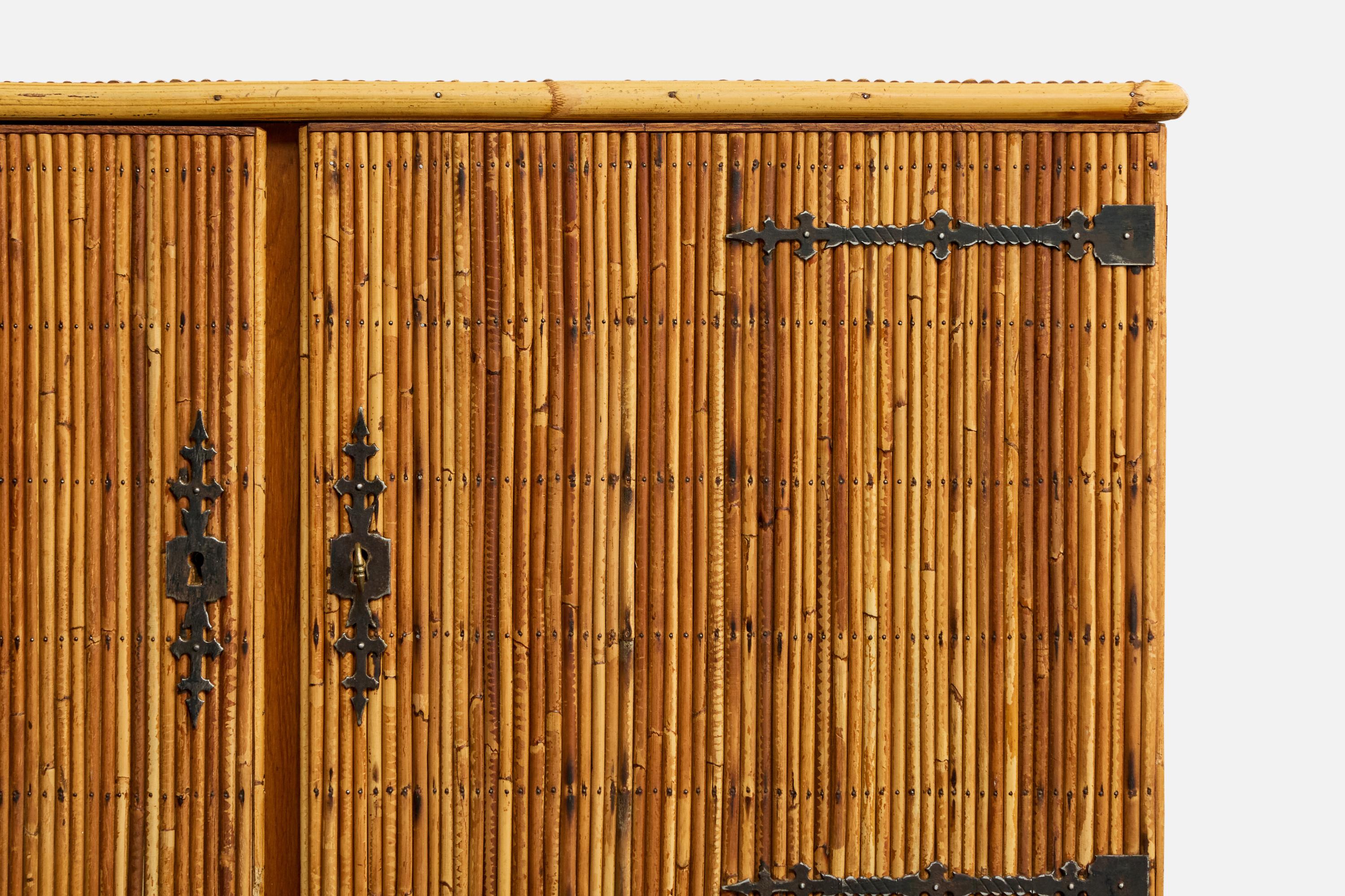 Bambou French Designer, Sideboard, Bamboo, Rattan, Iron, France, 1950s en vente