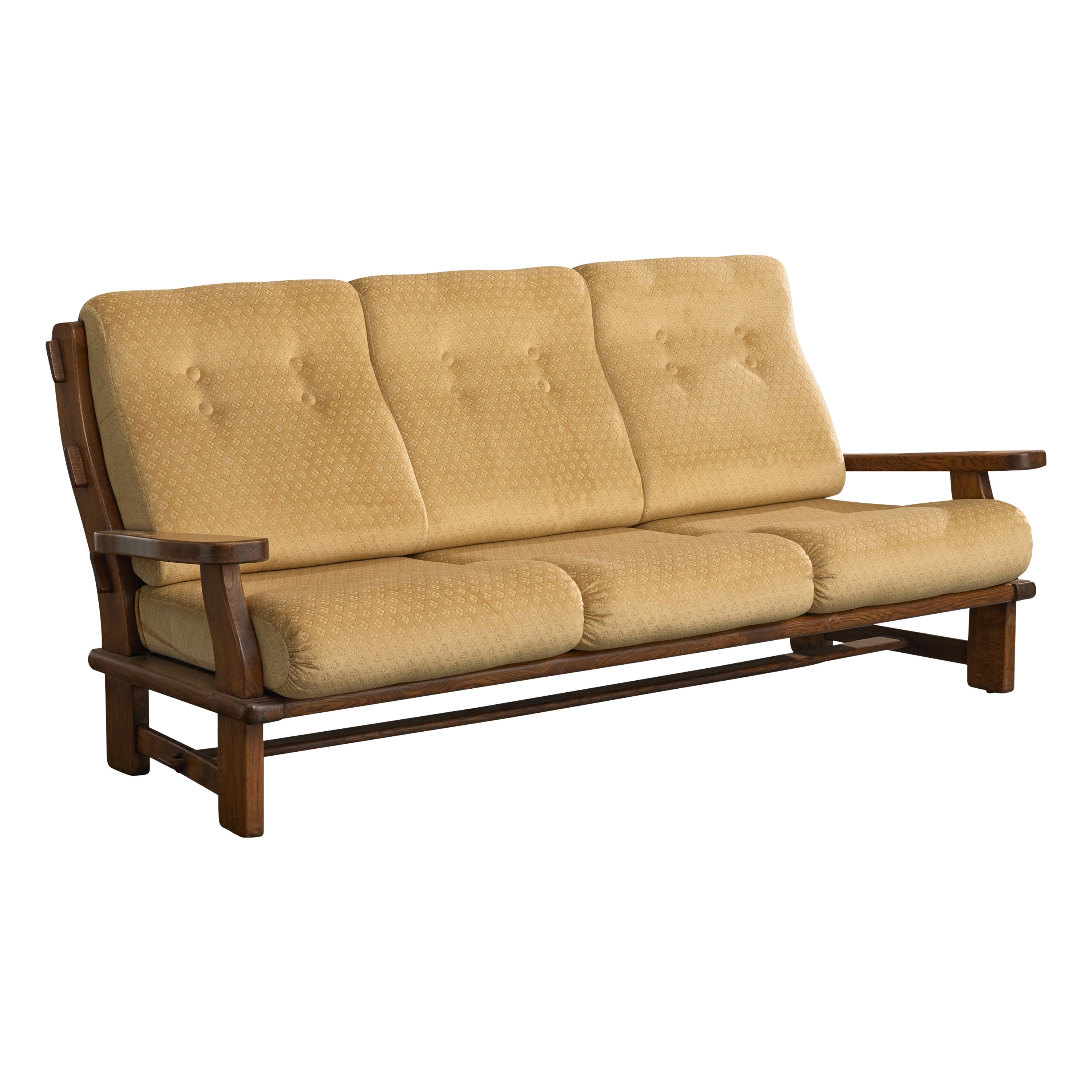 French Designer, Sofa, Oak, Fabric, France, 1960s For Sale