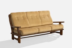 French Designer, Sofa, Oak, Fabric, France, 1960s