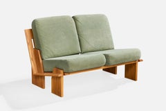 French Designer, Sofa, Oak, Fabric, France, 1980s