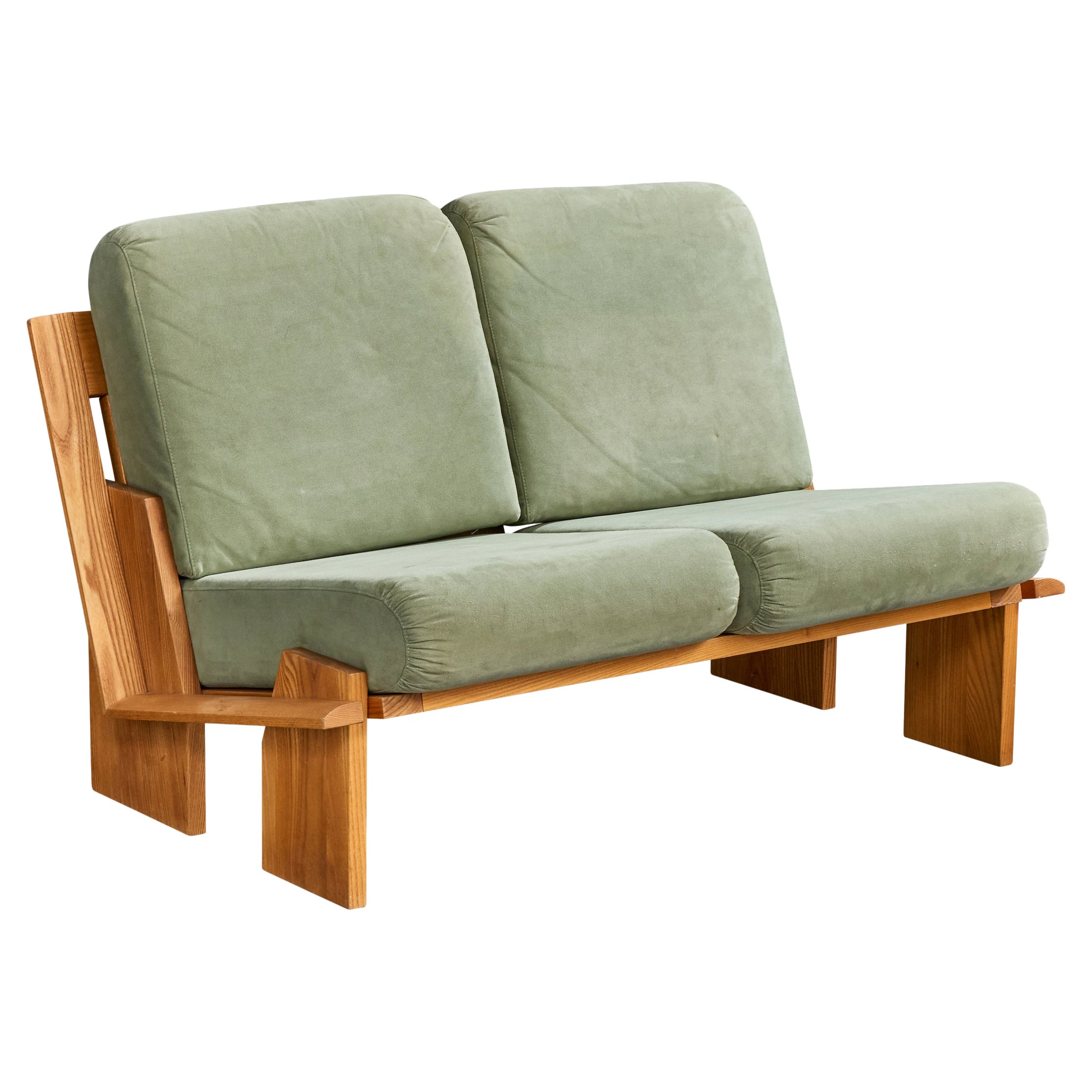 French Designer, Sofa, Oak, Fabric, France, 1980s