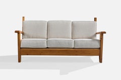 French Designer, Sofa, Pine, Fabric, France, 1960s
