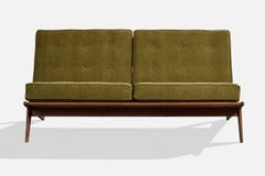French Designer, Sofa, Wood, Fabric, France, 1950s