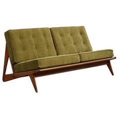 French Designer, Sofa, Wood, Fabric, France, 1950s