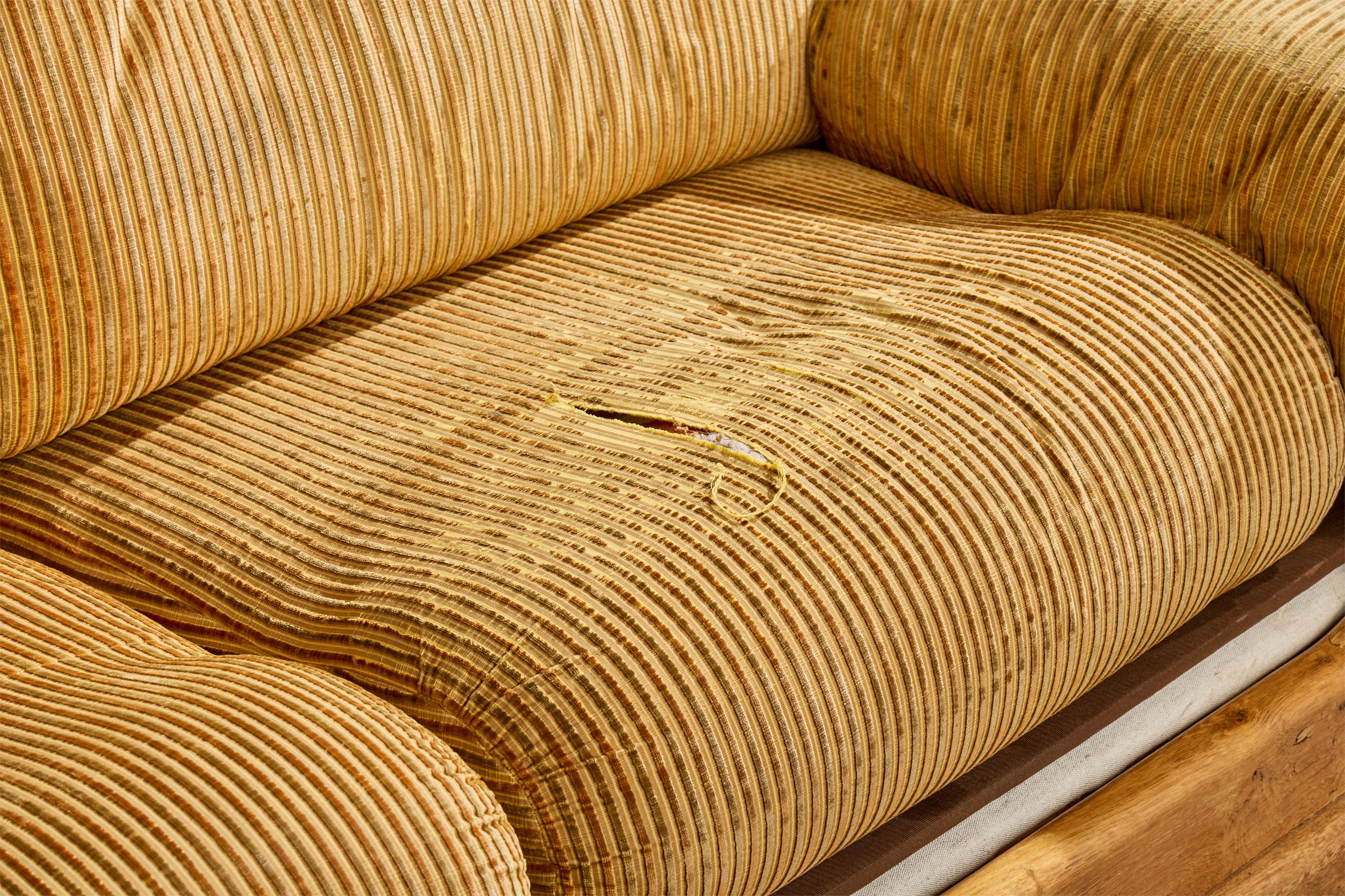 Divano di design francese, Wood, ferro, tessuto, Francia, anni '40 in vendita 7