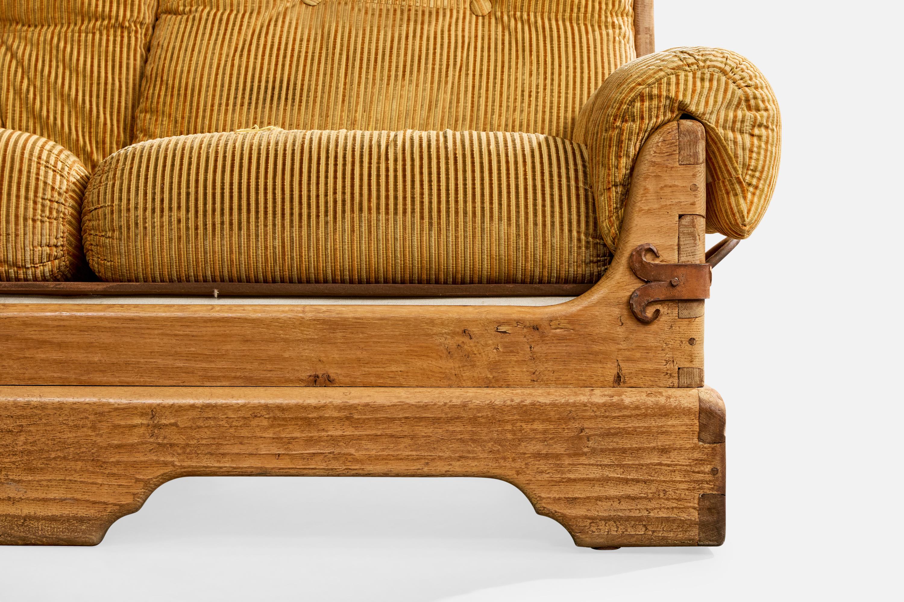 Divano di design francese, Wood, ferro, tessuto, Francia, anni '40 in vendita 9