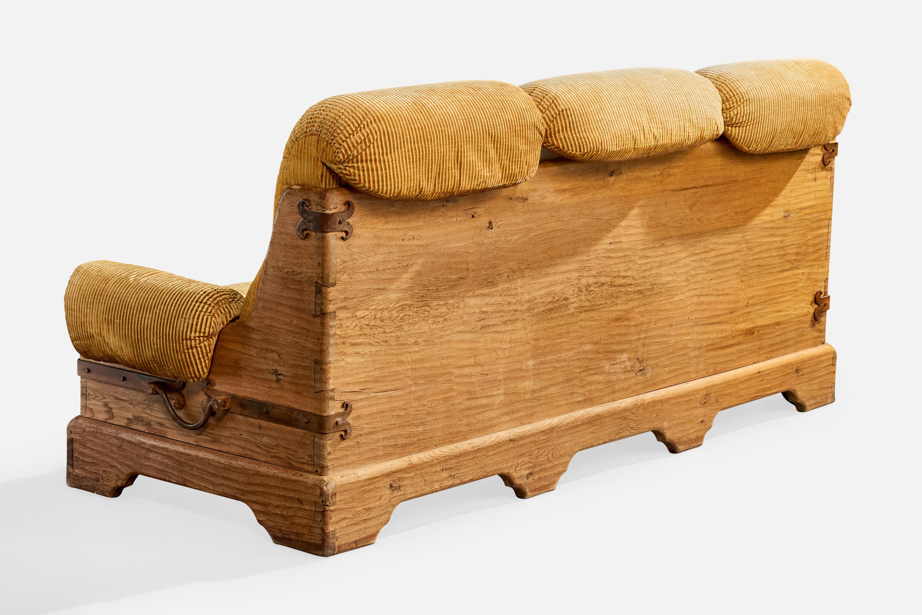 Francese Divano di design francese, Wood, ferro, tessuto, Francia, anni '40 in vendita