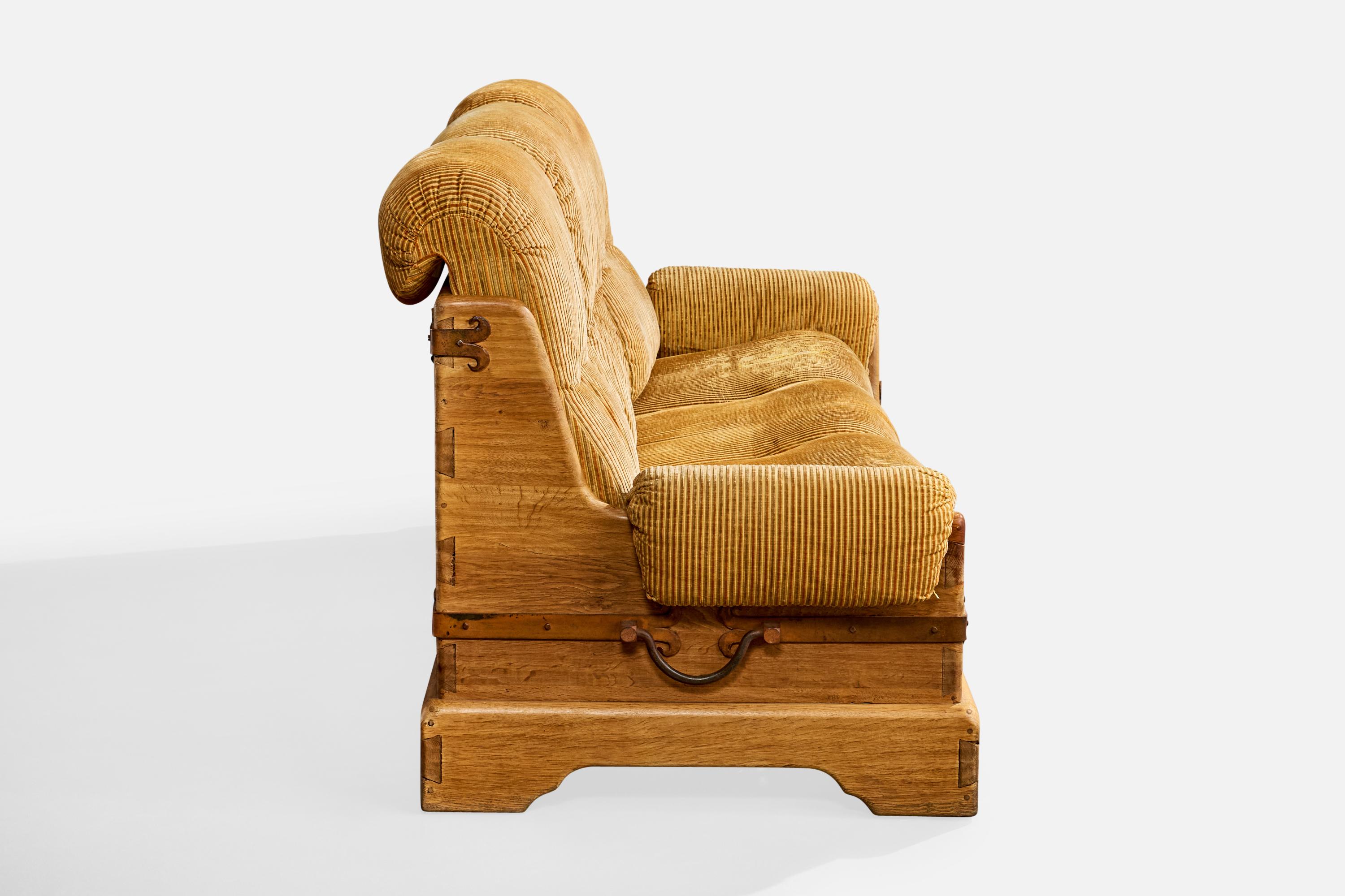 Metà XX secolo Divano di design francese, Wood, ferro, tessuto, Francia, anni '40 in vendita