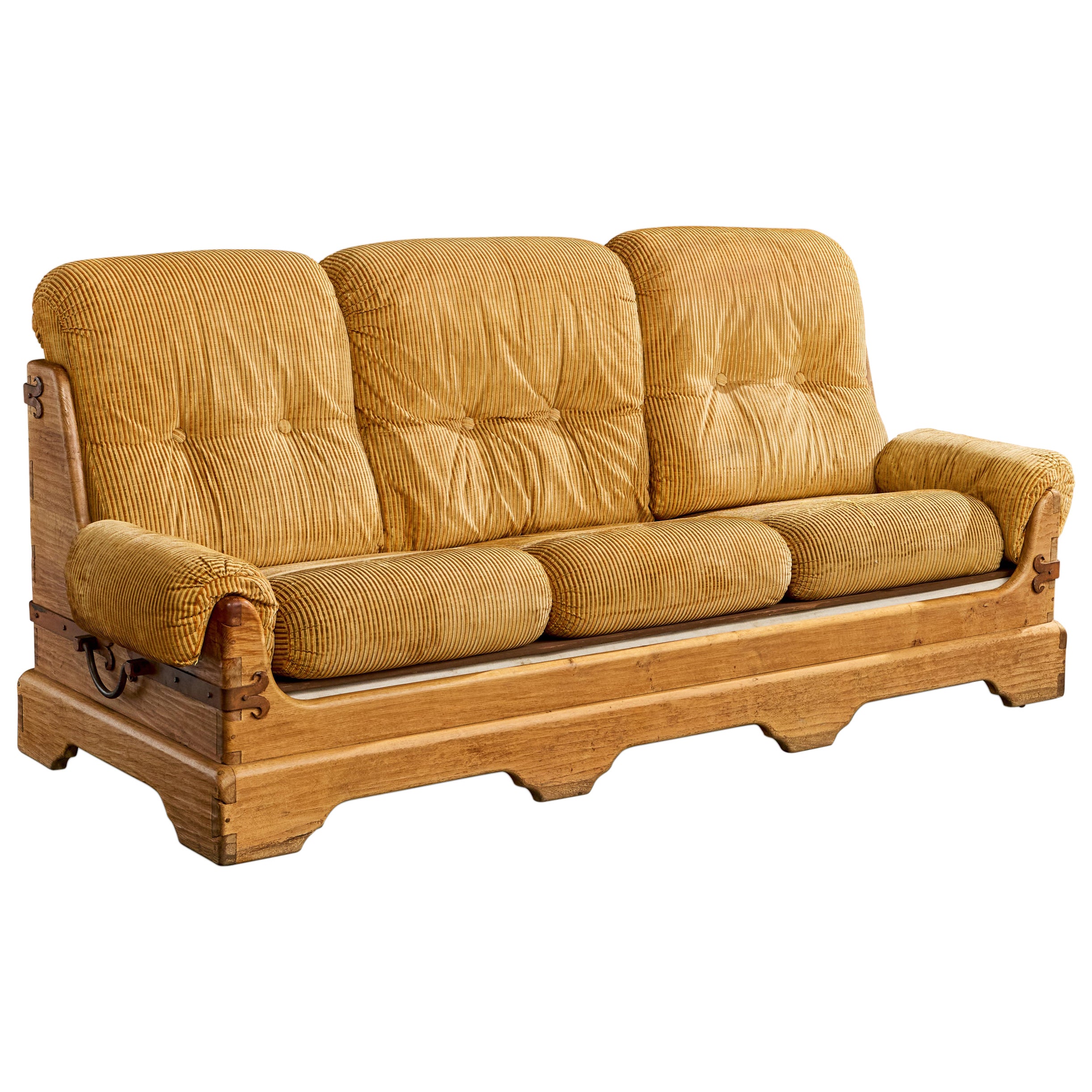 French Designer, Sofa, Wood, Iron, Fabric, France, 1940s