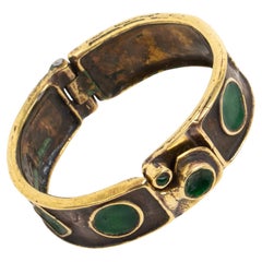 French Designer St Luc Modernist Bronze and Green Enamel Clamper Bracelet