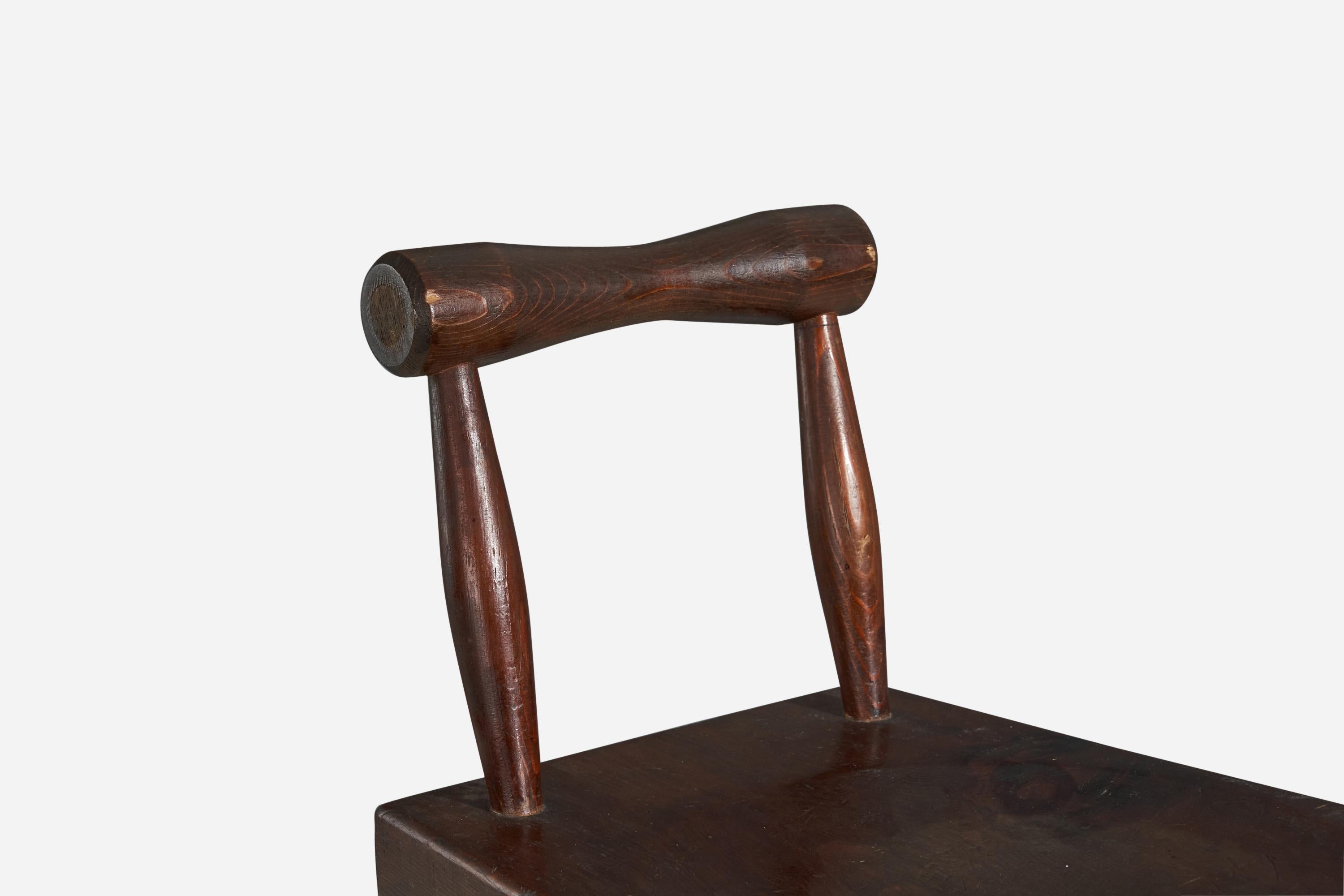 Mid-20th Century French Designer, Stool / Side Chair, Solid Stained Wood, France, 1950s  For Sale