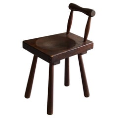 French Designer, Stool / Side Chair, Solid Stained Wood, France, 1950s 