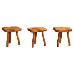 Vintage French Designer, Stools, Elm, France, 1960s