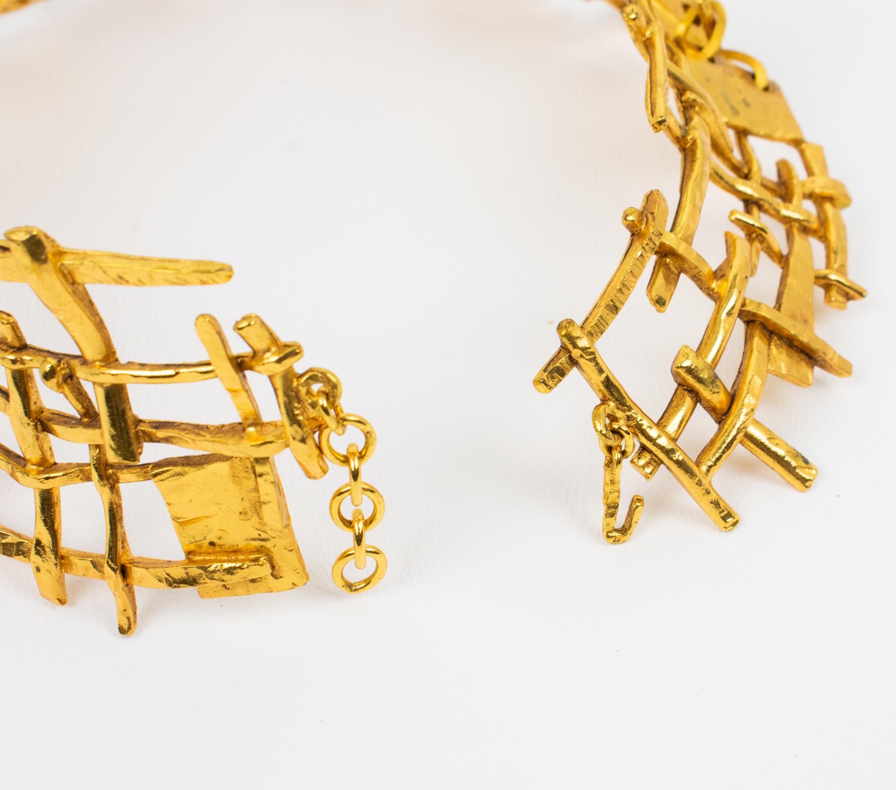 French Designer Studio Massive Brutalist Gilt Metal Necklace For Sale 5