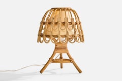 French Designer, Table Lamp, Bamboo, Rattan, Fabric, France, 1970s