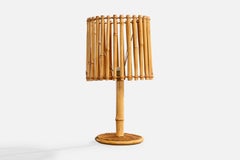 French Designer, Table Lamp, Bamboo, Rattan, France, 1960s