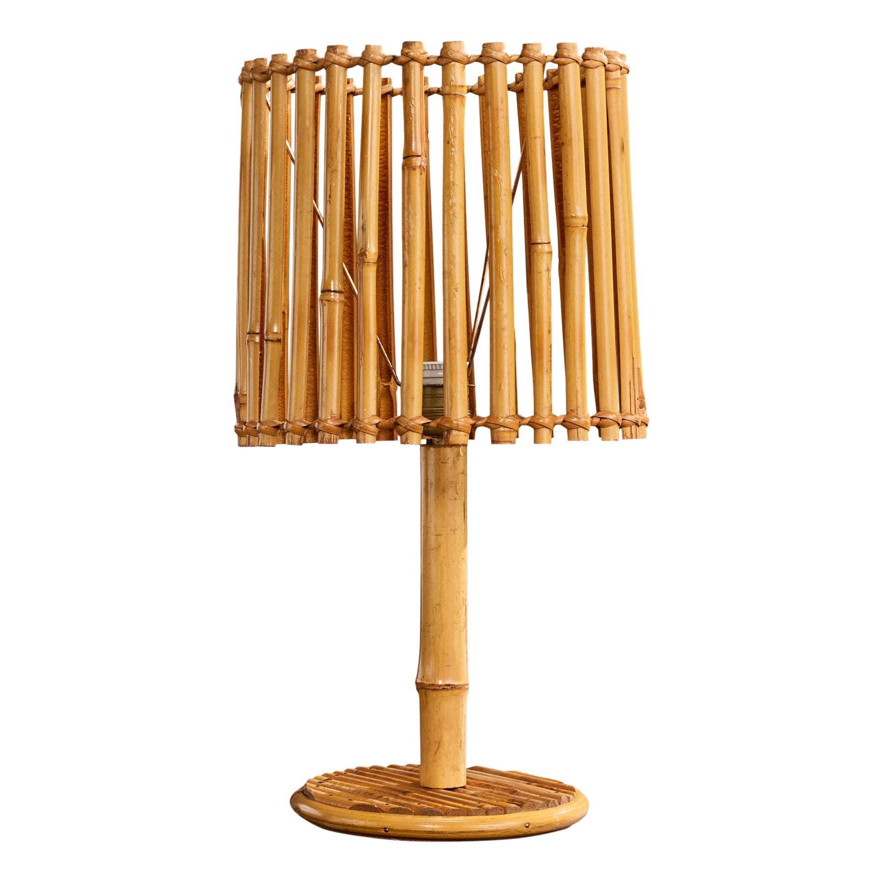French Designer, Table Lamp, Bamboo, Rattan, France, 1960s