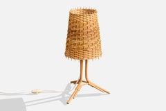 French Designer, Table Lamp, Bamboo, Rattan, France, 1970s