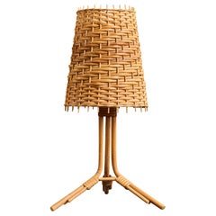 French Designer, Table Lamp, Bamboo, Rattan, France, 1970s