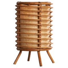 French Designer, Table Lamp, Bamboo, Rattan, Paper, France, 1960s