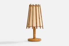 French Designer, Table Lamp, Bamboo, Rattan, Paper, France, 1970s