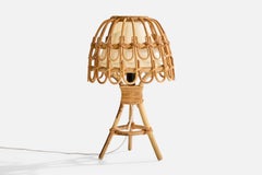 French Designer, Table Lamp, Bamboo, Rattan, Paper, France, 1970s